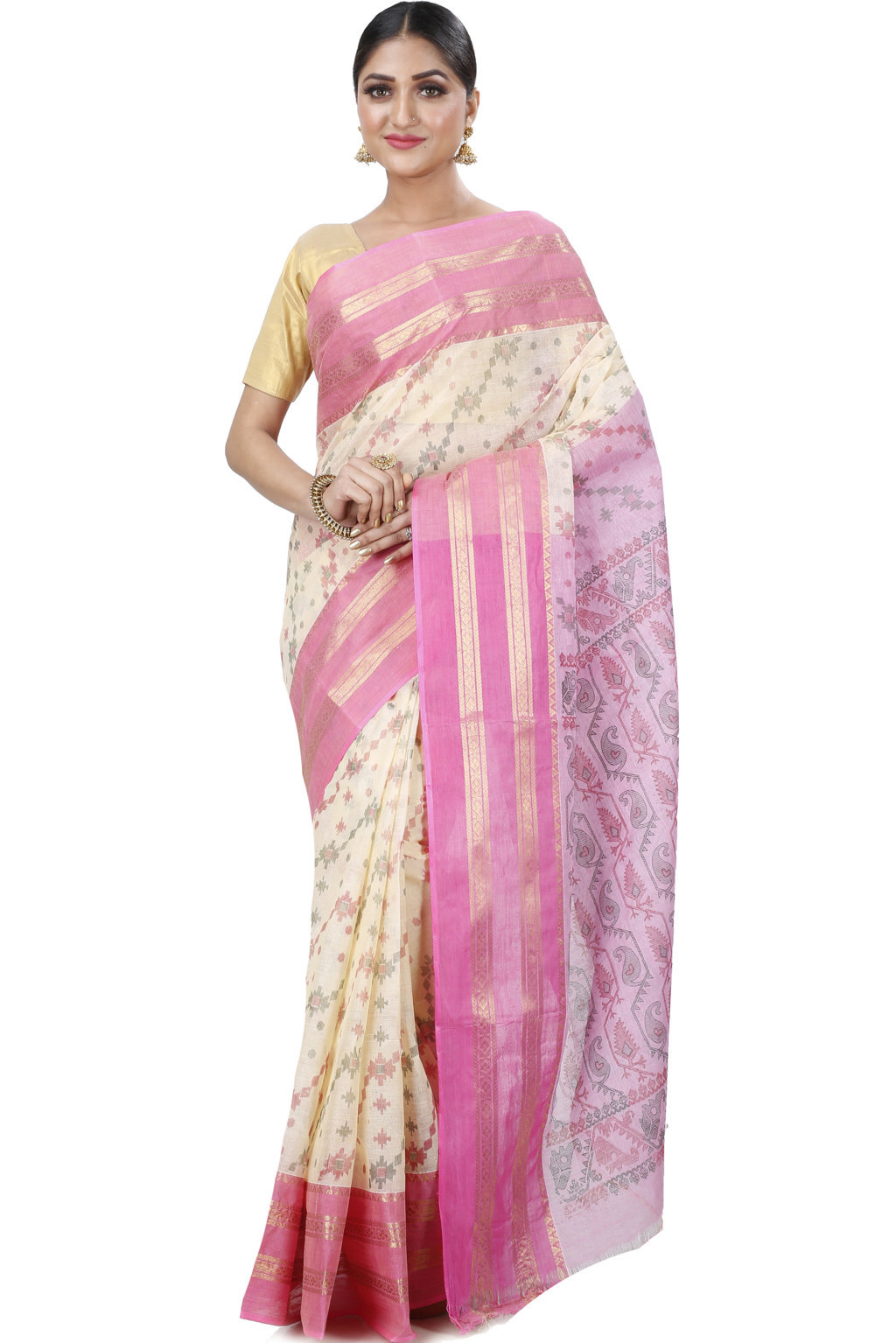 Pink Pure Cotton Rashi Print Tant Saree Print (1011)